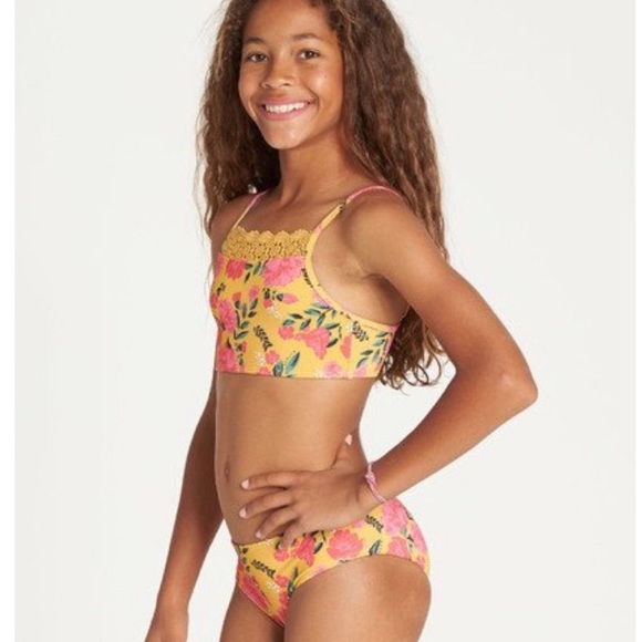Billabong ☀️ Sun Dream Girls’ Floral Crochet Tropical Bikini Set 💕⛱️ - Picture 7 of 12